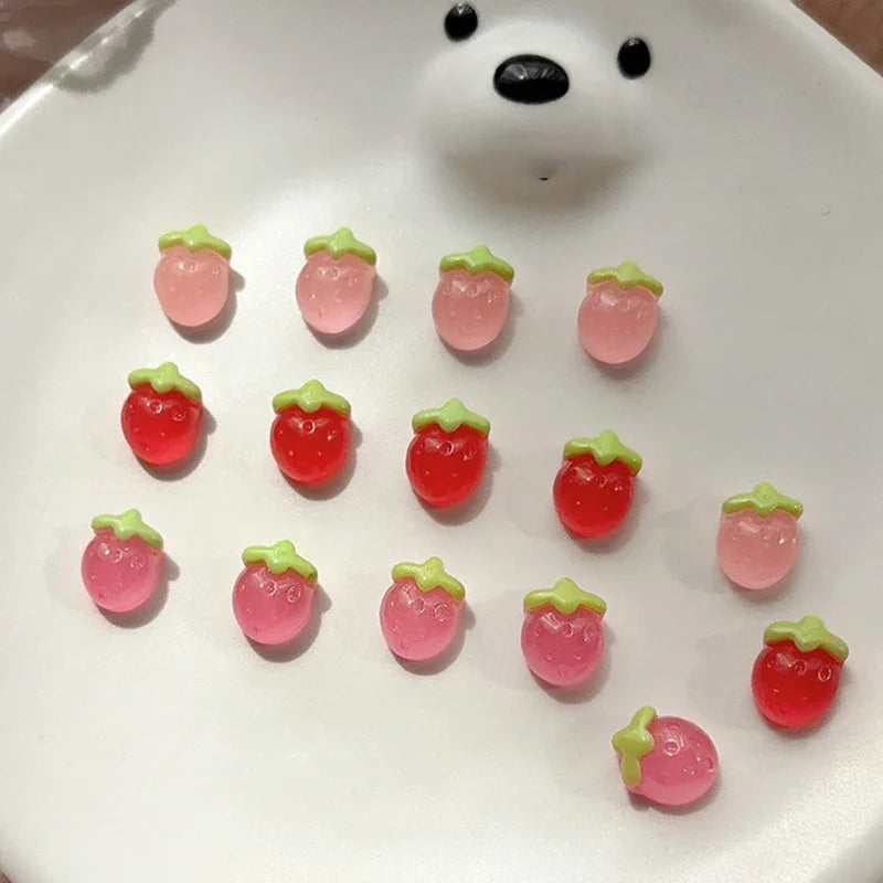 10pcs Resin Mini Cherry Strawberry Nail Art Flat Back Stone Figurines Scrapbook DIY Jewelry Decor Crafts Peaceful Pleasures Health and Wellness
