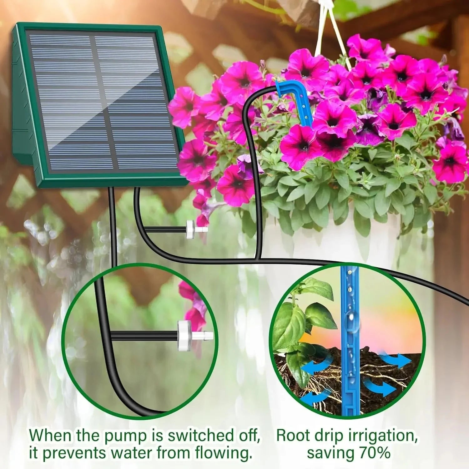 New DIY Solar Drip Irrigation System Square Solar Drip Irrigation Belt With 10 Drip Heads For Gardens Courtyards Orchards Peaceful Pleasures Health and Wellness