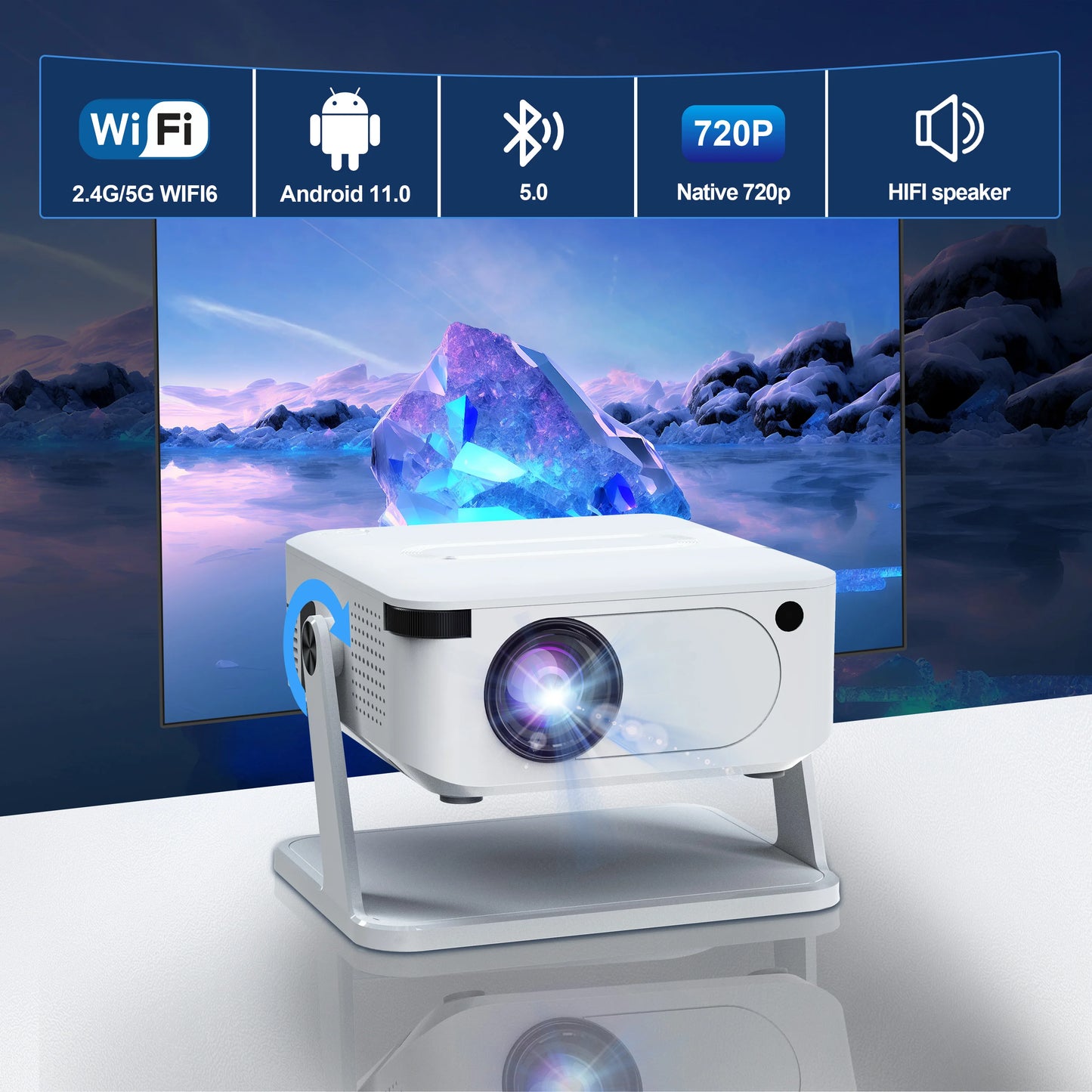 Xnano HA109 Projector 300 ANSI 720P Android11 WiFi6 BT5.0 Built-in App Smart Phone 1080P 4K Video Home Cinema Mini Projector Peaceful Pleasures Health and Wellness