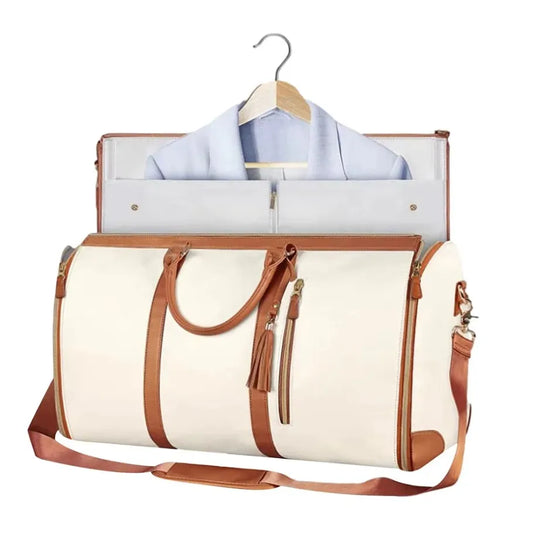 Garment Bag for Travel, Carry On Garment bag, Convertible Duffel Bag with Shoe Compartment, Perfect for Business Trips Peaceful Pleasures Health and Wellness Beige