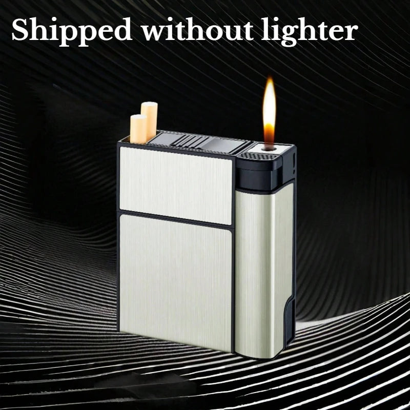 20PCS Capacity Metal Cigarette Case for 84mm Size with Lighter Case, Creative Cigarette Box Case Anti Pressure Moisture-proof Peaceful Pleasures Health and Wellness GOLD