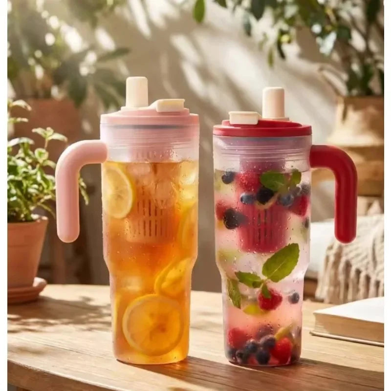Portable Sport Drinking Bottle Transparent Plastic Water Cup with Straw&Strainer Travel Large Capacity Heat-resistant Tumbler Peaceful Pleasures Health and Wellness