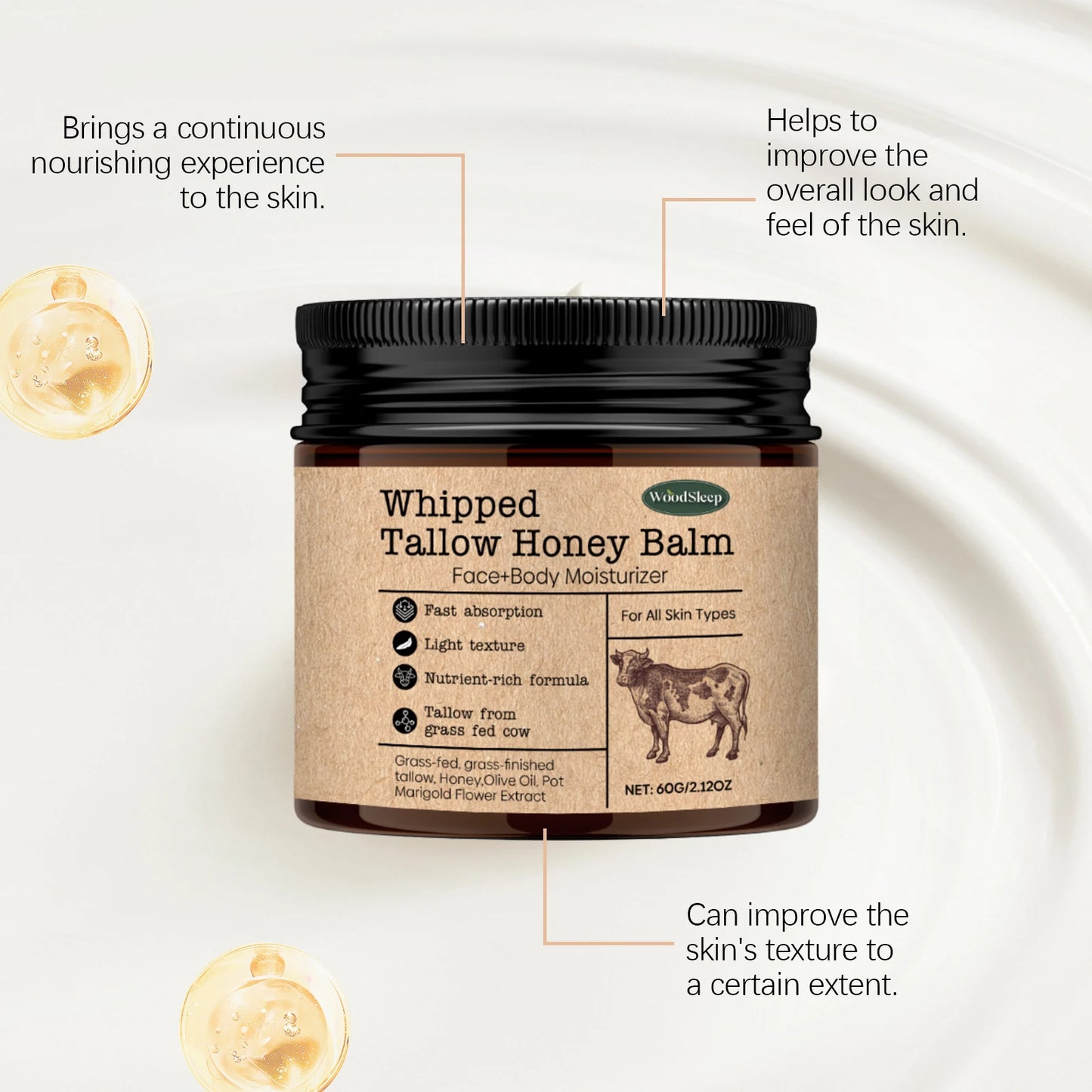 Whipped Beef Tallow & Honey Face Body Cream | WOODSLEEP 60g