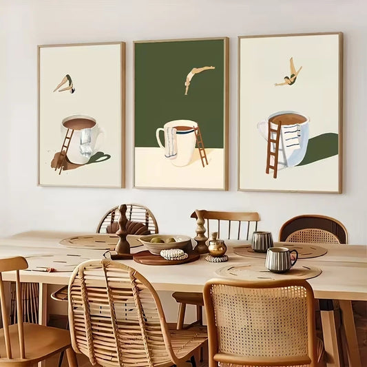 3-Piece Funny Coffee Diver Canvas Wall Art Print | Home Decor Canvas Wall Art Set Peaceful Pleasures Health and Wellness G4239-3pcs 30x40cm Unframed