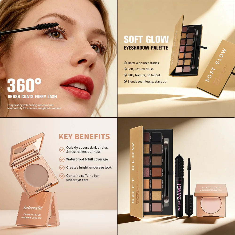 3-Piece Eye Makeup Kit: CC Corrector, Eyeshadow & Mascara