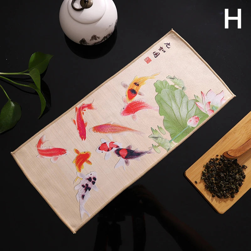 Chinese Painted Tea Towel | Super Absorbent Tea Set Cloth Tea Set Towel Peaceful Pleasures Health and Wellness H