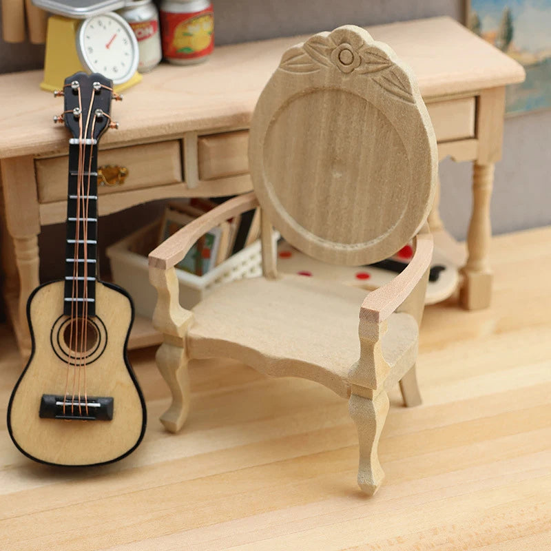 1:12 Miniature Wooden Armchair for Dollhouse Furniture Decor