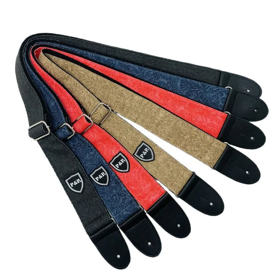 PP Guitar Strap Retro Denim Cotton Bakelite Universal Folk Peaceful Pleasures Health and Wellness