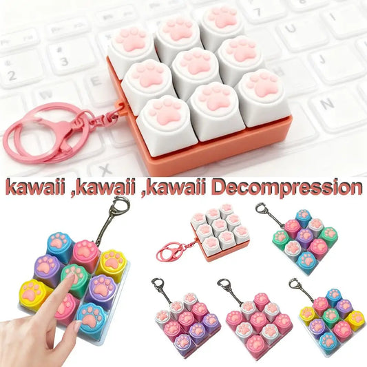 Cat Paw 9-Key Mechanical Keyboard Fidget Toy & Keychain Fidget Keyboard Toy Peaceful Pleasures Health and Wellness