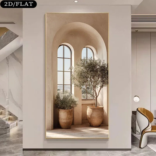 1pc Extra Large Modern Minimalist Canvas Wall Art Print Frameless Olive Tree Arch Window Scene Living Room Wall Pictures Artwork Peaceful Pleasures Health and Wellness ZLH8384 20x40cm No Frame