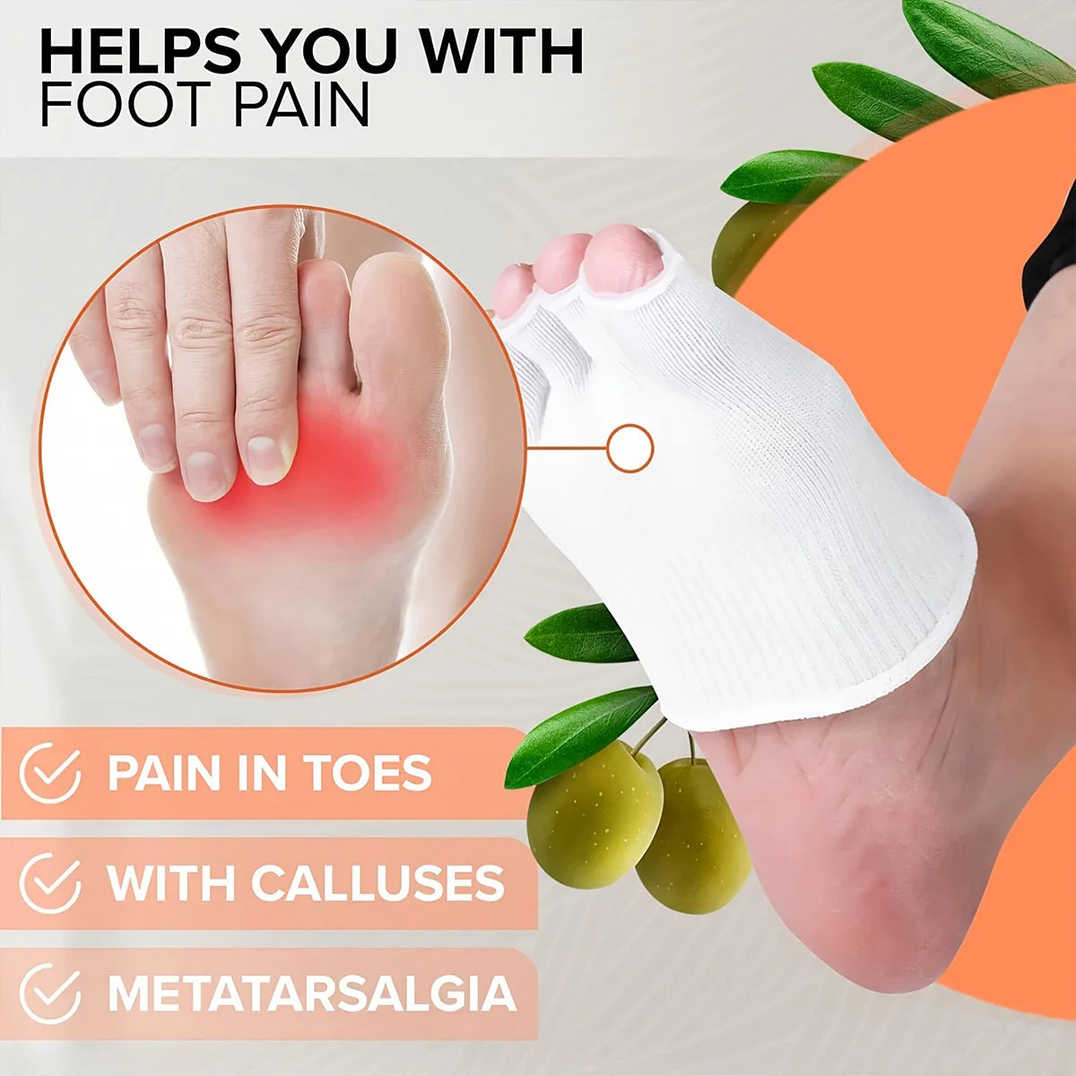 1 Pair Cotton Fiber Gel Split Toe Open Toe White Half Five Toe Socks With Gel - Half Toe Socks Peaceful Pleasures Health and Wellness