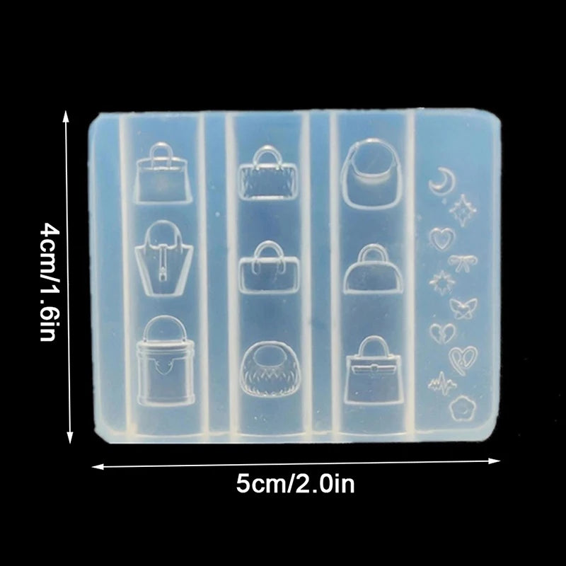1 Pcs 3D Cute Cartoon Bag Shape Nail Art Decoration Mold Diy Silicone Transparent Nail Art Templates Nail Mold Nail Charms Gift Peaceful Pleasures Health and Wellness one size