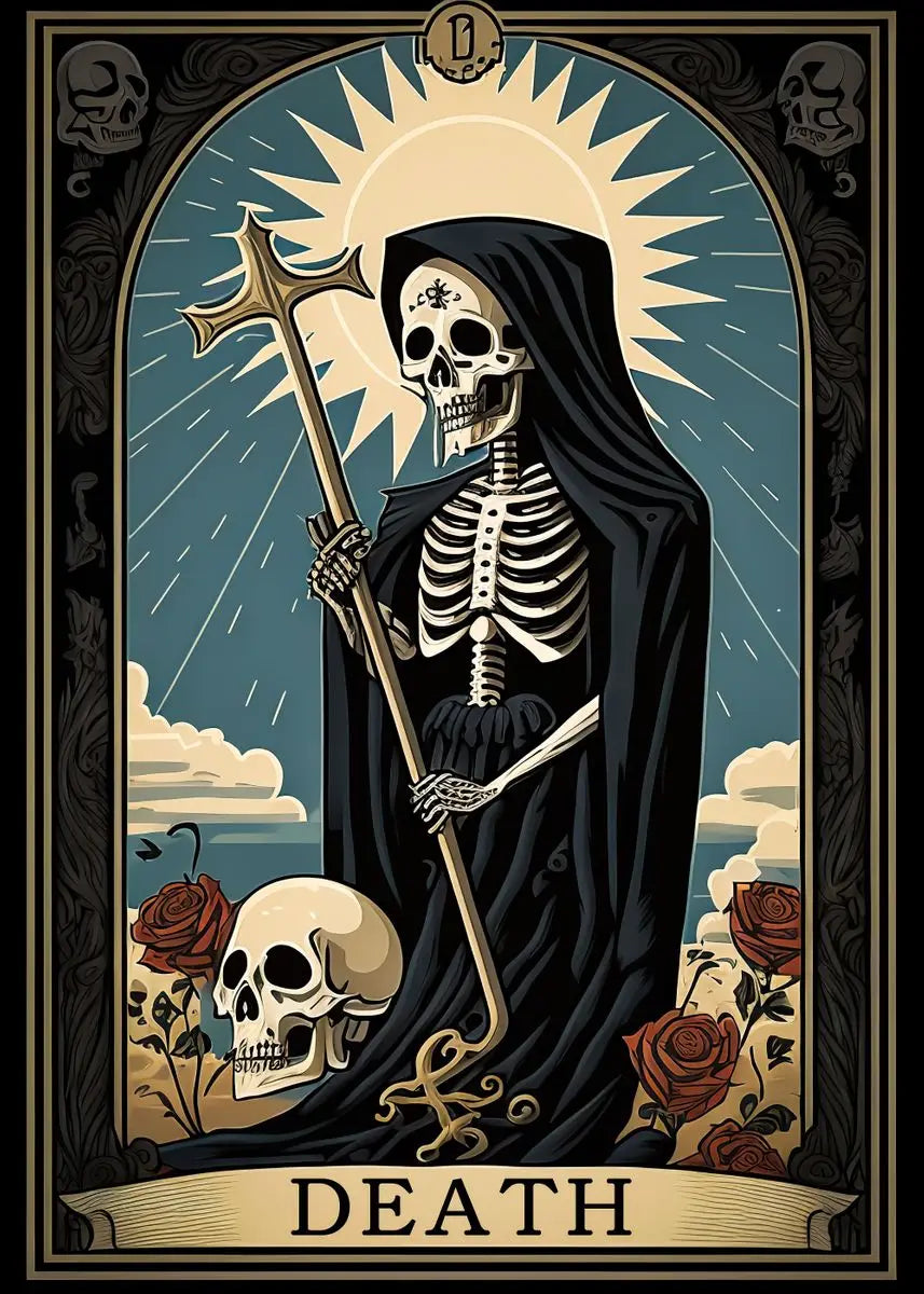 Death Tarot Card Skull Wizard Canvas Wall Art | Gothic Decor