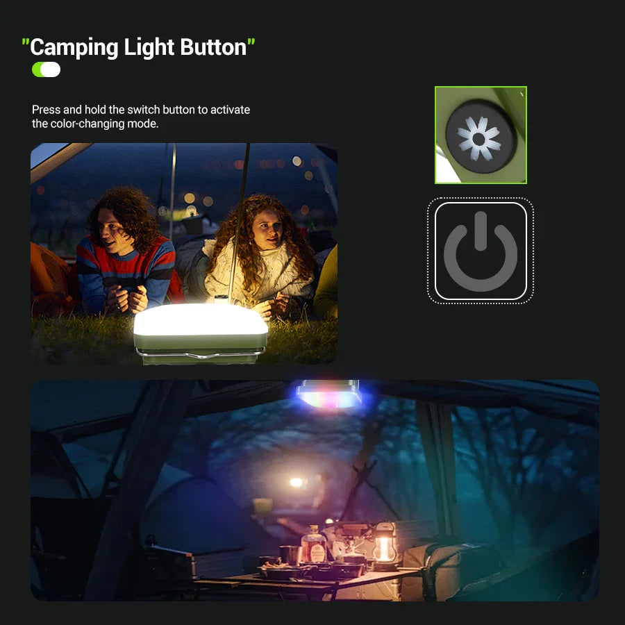 RGB LED Camping Lantern | 7 Modes, IPX6, Rechargeable Hook Light