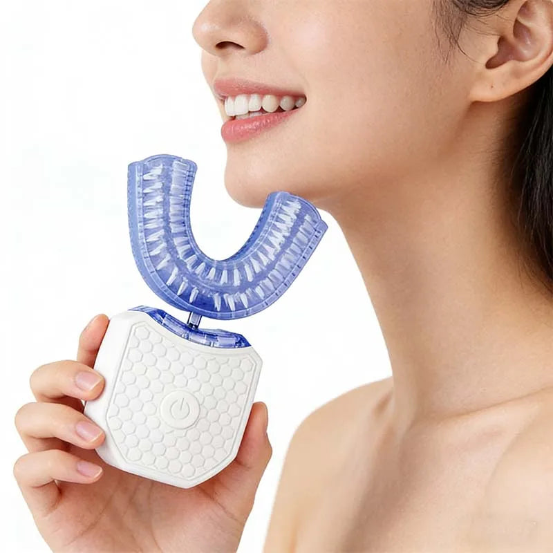 Teeth Whitening Light U-Shaped Sonic Wireless Toothbrush 360° Ultrasonic Lazy Automatic Adult Electric Silicone Toothbrush Kit Peaceful Pleasures Health and Wellness