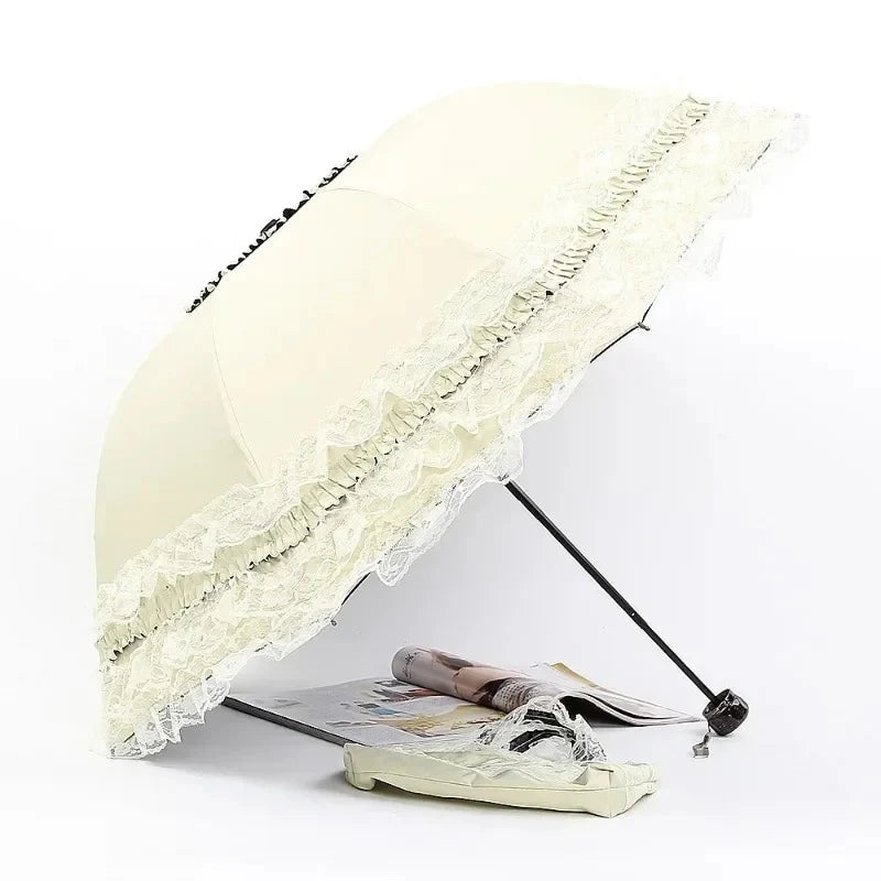 Five-Layer Lace Princess Sun Umbrella | UV Protection 3-Fold