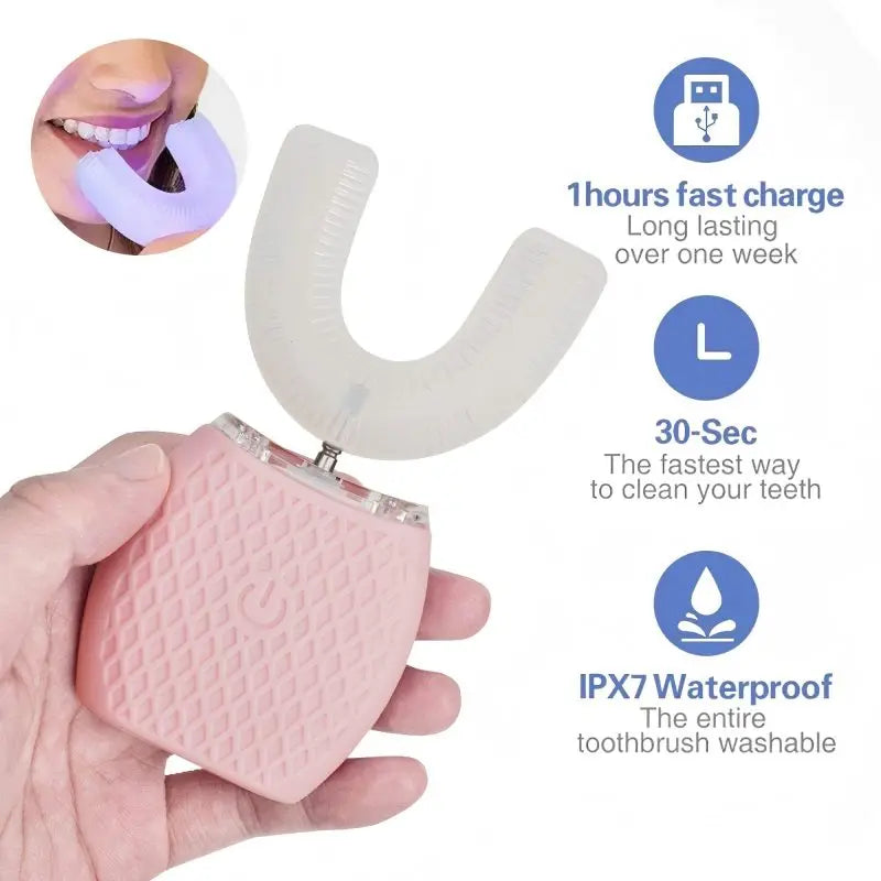 Rechargeable ultrasonic electric toothbrush with IPX7 water resistance for adults - U-shaped toothbrush for deep cleaning Peaceful Pleasures Health and Wellness