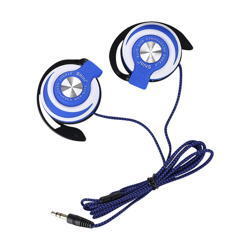 3.5mm Wired Headphones Heavy Bass Headset Over-ear Adjustable Ear Hook Earphones Music Earphone for Phone Peaceful Pleasures Health and Wellness Blue