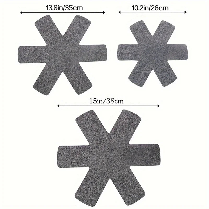 3Pcs Pot Pan Felt Protectors Divider Pads Heat Resistant Prevent Scratching Separate Mat Surfaces For Cookware Kitchen Tool Peaceful Pleasures Health and Wellness 3pcs L