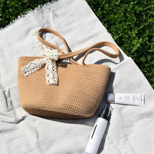 Cotton Rope Woven Shoulder Bag For Women Tote Crossbody Casual Straw Bag Lightweight And Spacious Design Peaceful Pleasures Health and Wellness A