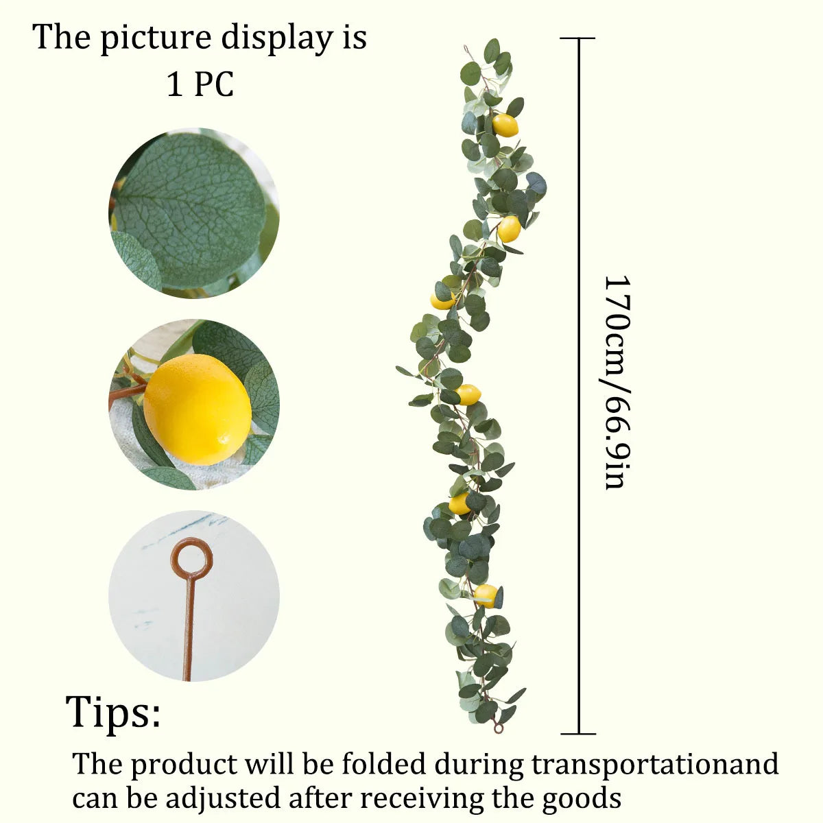 Artificial Lemon Garland Wreath | Faux Lemon Home Decor Artificial Flower Garland Peaceful Pleasures Health and Wellness 60 fork
