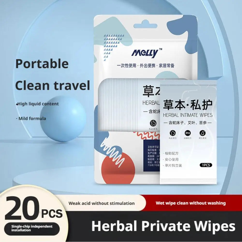 Natural Herbal Intimate Wipes for Women – 20pk Sensitive Skin