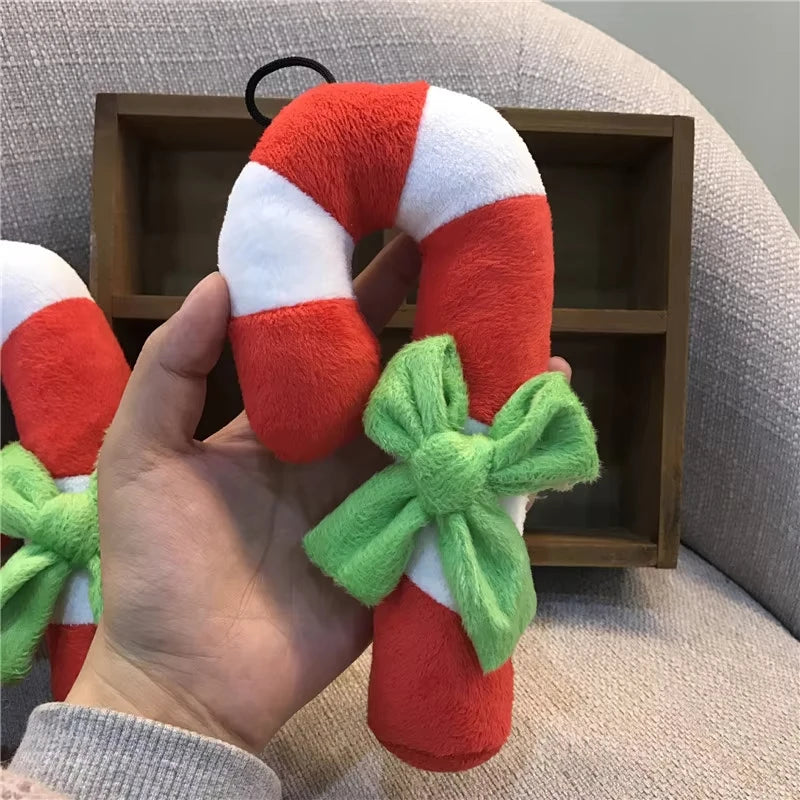 1Pcs Red Christmas Candy Squeaky Plush Sounding Dog Toy For Puppy Holiday Party French Bulldog Terrier Chihuahua Peaceful Pleasures Health and Wellness