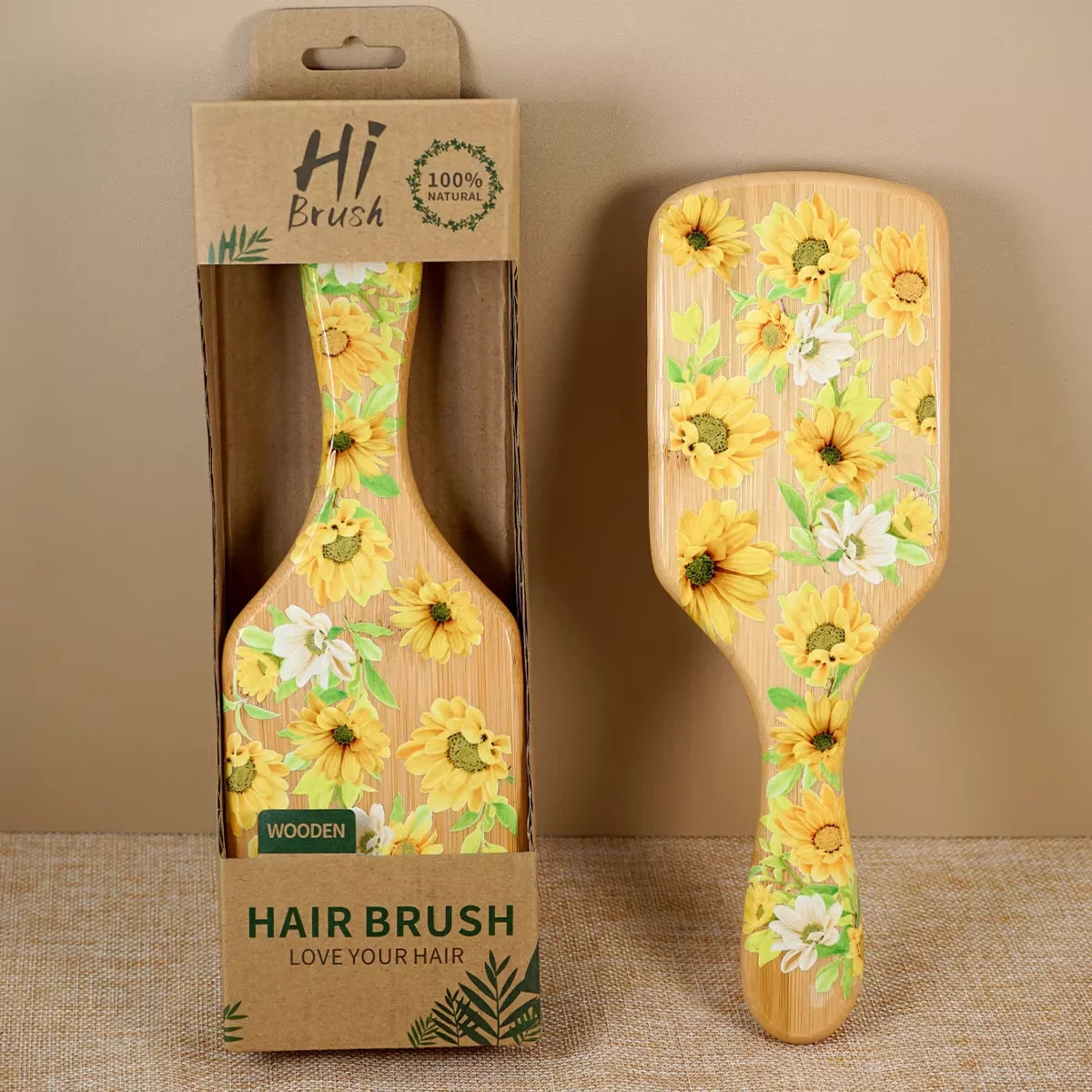 Sunflower Bamboo Air Cushion Hair Brush – Natural Wood Detangler