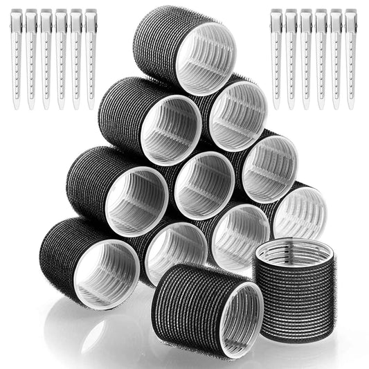 Hair Rollers Self Grip Hook Hair Curlers Heatless Roller Salon Dressing Curlers Jumbo Size Sticky Hair Styling Tools Peaceful Pleasures Health and Wellness 12pcs with 12clips 2