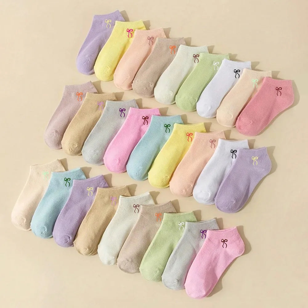 Korean Bowknot Ankle Socks – Candy Color Cute Women's Socks
