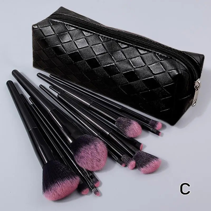 12Pcs Professional Makeup Brush Set Soft Synthetic Hair Brushes With Powder Puff For Foundation Powder Eyeshadow Travel Tools Peaceful Pleasures Health and Wellness Black C