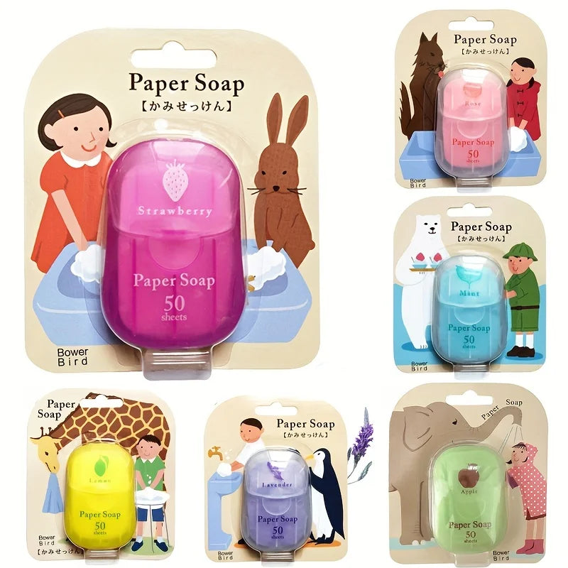 Paper soap, portable soap tablets, suction cardboard soap, 6 colors, 6 flavors, 50 tablets, disposable hand washing travel soap Peaceful Pleasures Health and Wellness