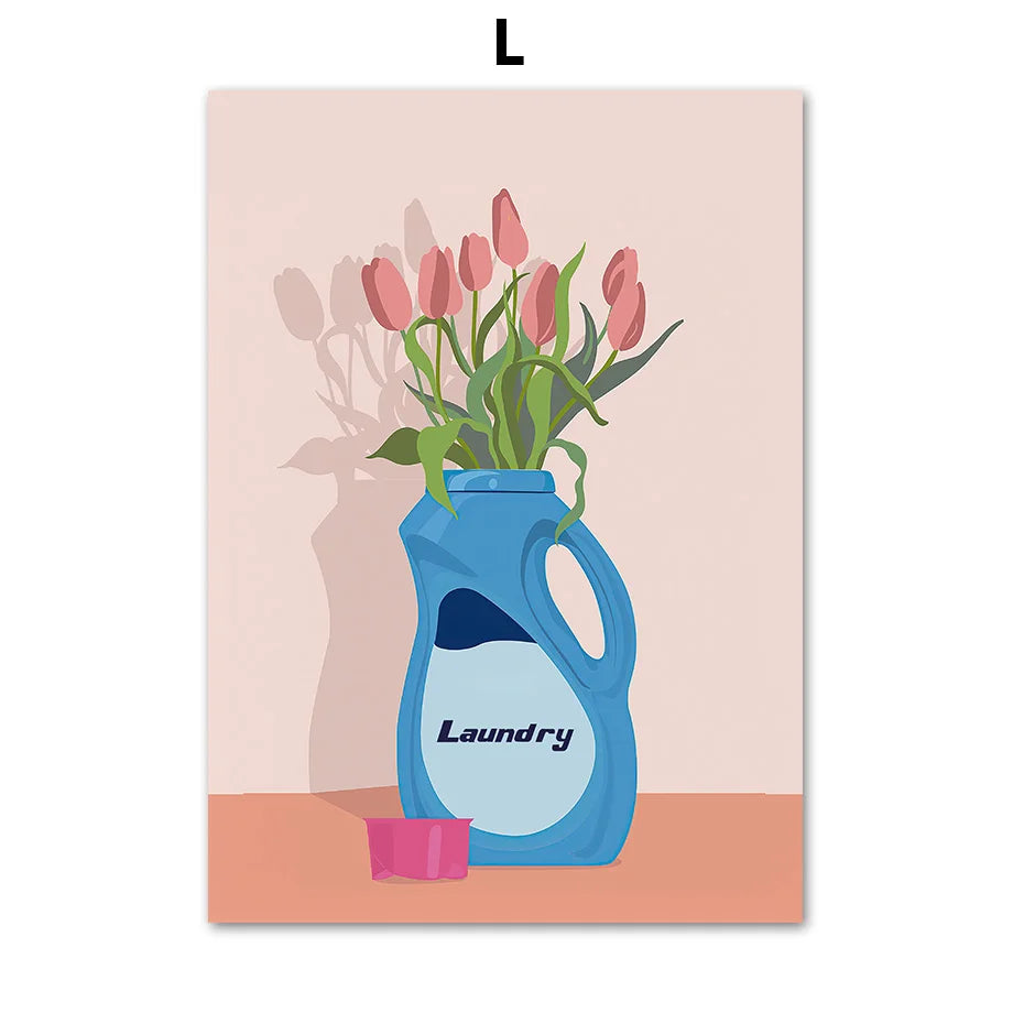Pastel Nordic Canvas Wall Art | Laundry Room Flower Poster