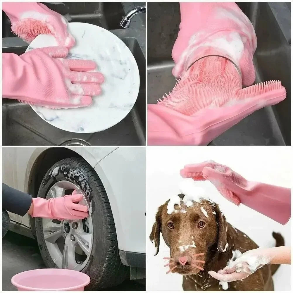 Magic Silicone Dishwashing Gloves | Kitchen Scrubber Gloves