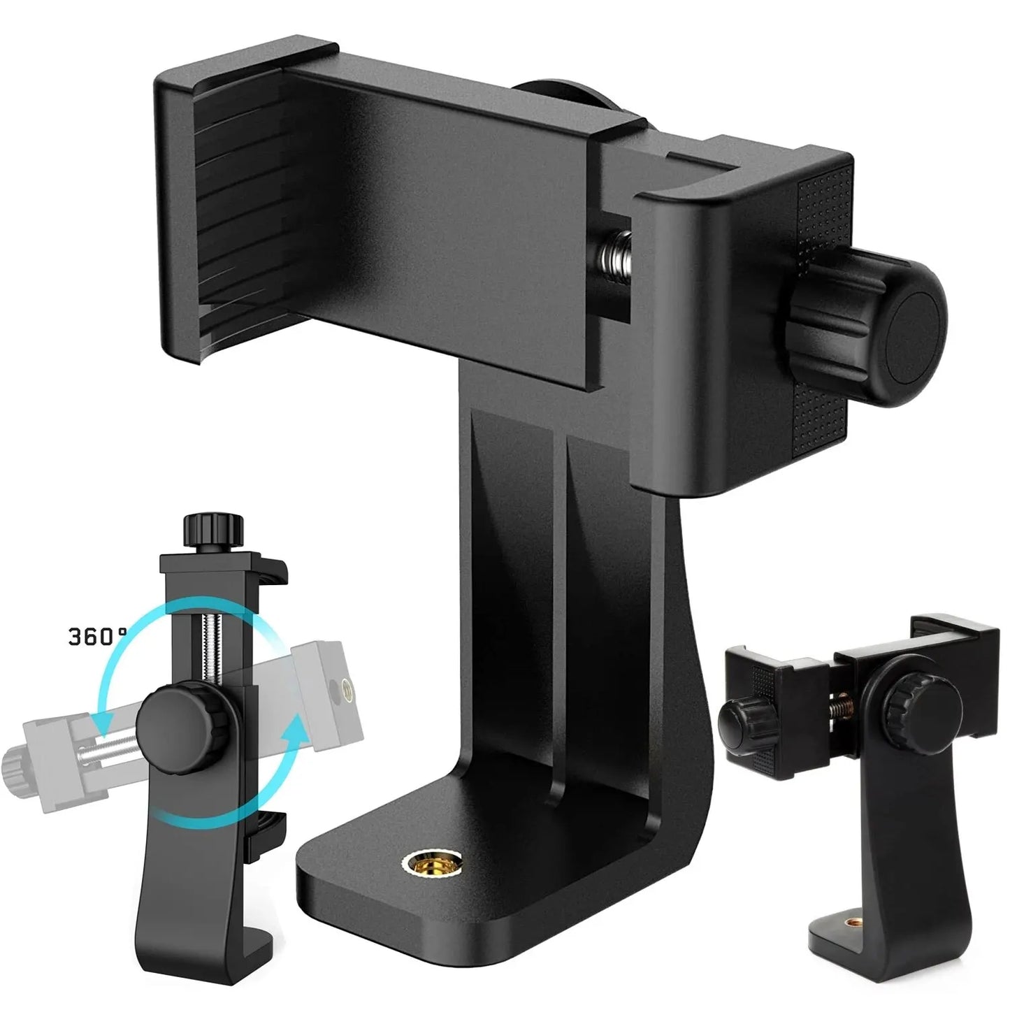 360° Phone Clip Tripod Mount – Universal 1/4 Screw Adapter