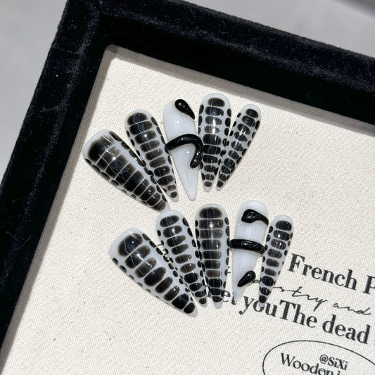 Black Snake Press-On Nails | Long Almond Y2K Punk False Nails Press-On Nail Set Peaceful Pleasures Health and Wellness XS