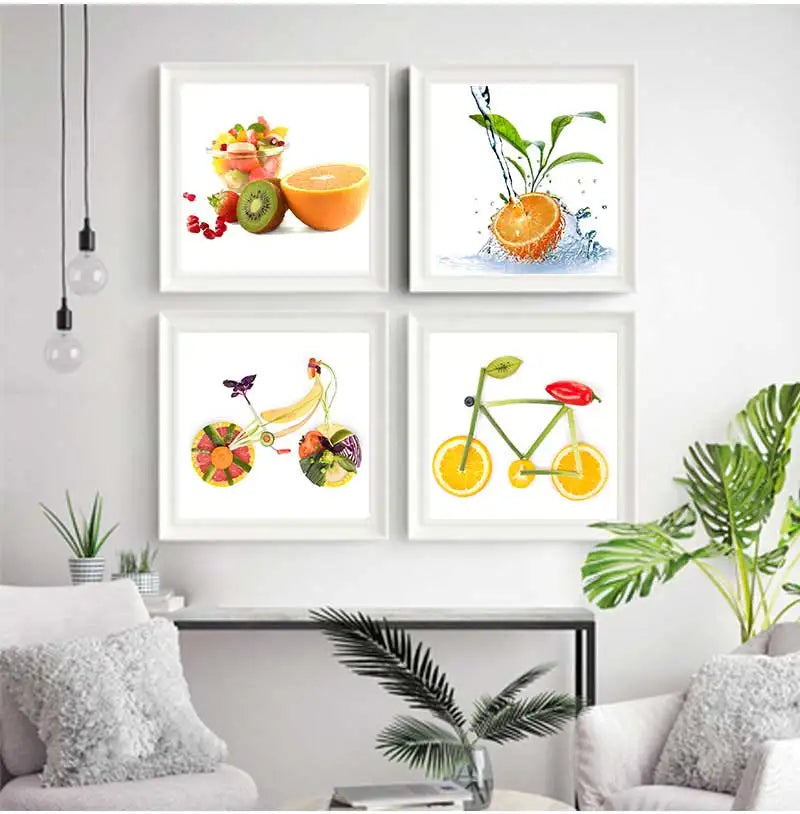 Lemon Bicycle Canvas Wall Art | Nordic Kitchen Bathroom Poster