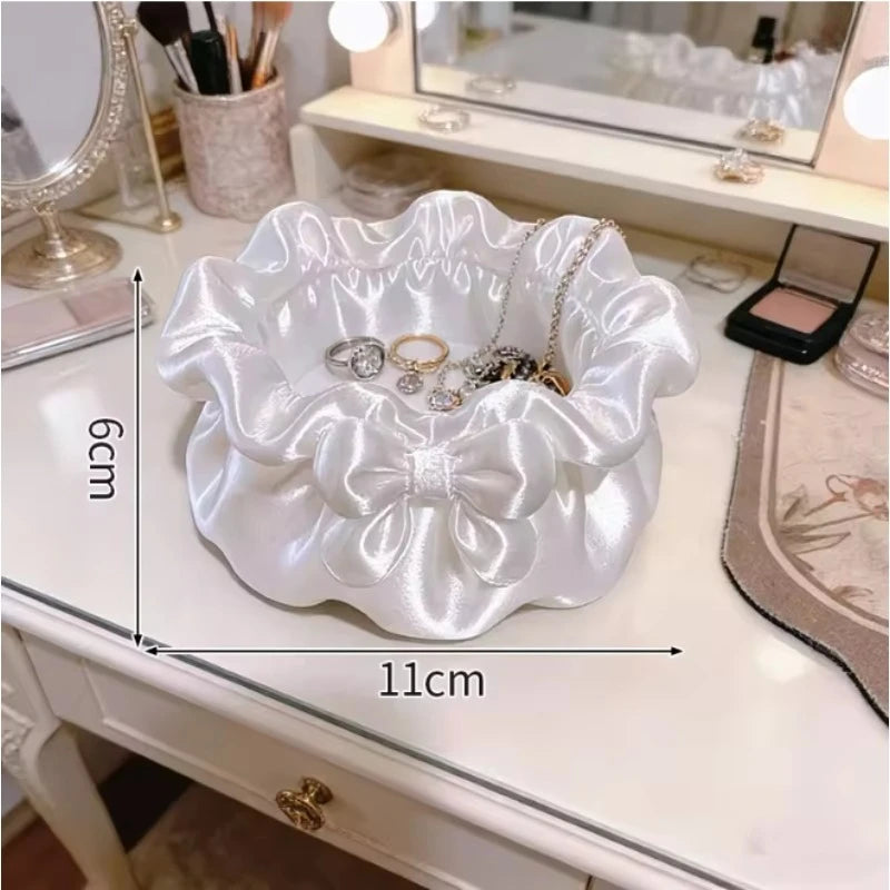 Bow-shaped 3D Printing Storage Tray INS Lolita-style Princess Dress Makeup Brush Pen Holder Desktop Cosmetic Jewelry Storage Box Peaceful Pleasures Health and Wellness