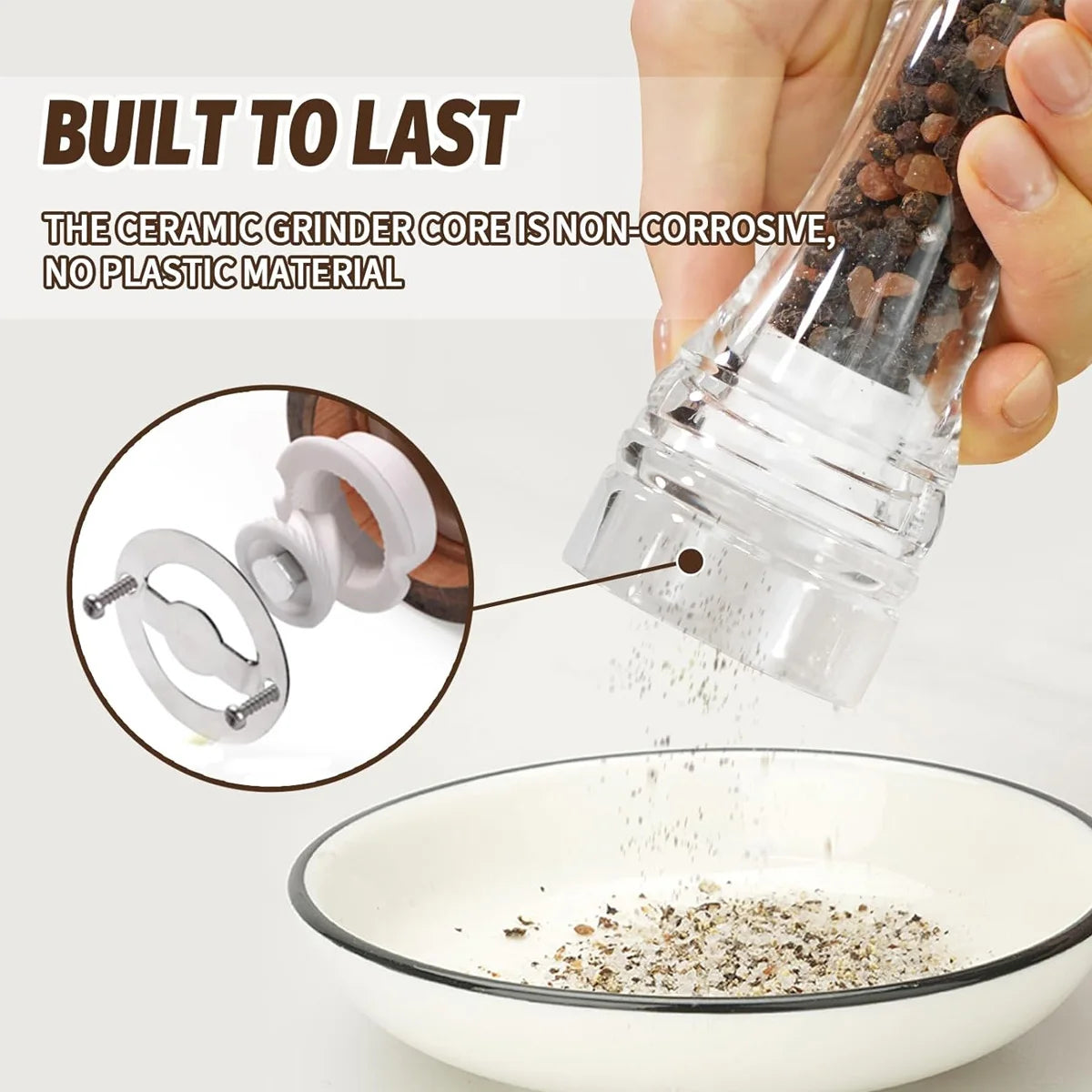 Pepper Grinder- 4/5/6 inch Acrylic Salt and Pepper Shakers Adjustable Coarseness by Ceramic Rotor kitchen accessories Peaceful Pleasures Health and Wellness