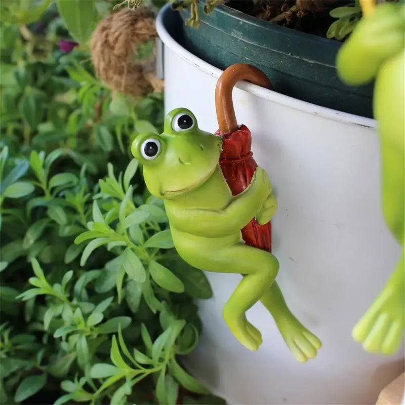 Frog Sculpture Outdoor Set Of 2 Resin Frog Sculpture With Umbrella Flower Pot Accessories Animal Ornaments Landscaping Figures Peaceful Pleasures Health and Wellness