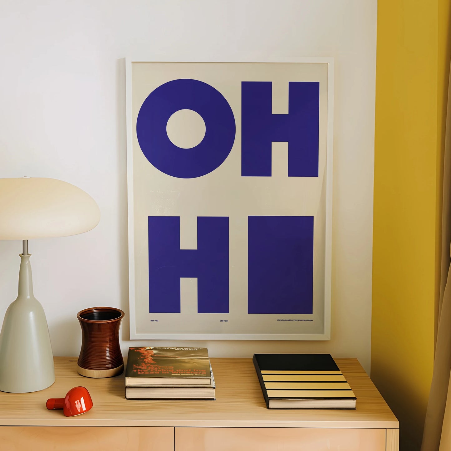 Modern "OH HI" Blue Minimalist Canvas Wall Art Print Poster