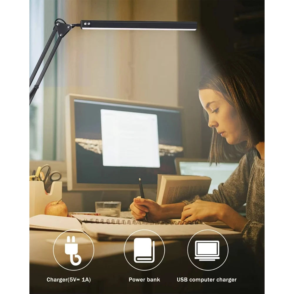 Desk lamp,LED desk lamp with rocker arm,adjustable Angle,10 brightness levels,3 lighting modes,fixture,eye-protecting learning Peaceful Pleasures Health and Wellness