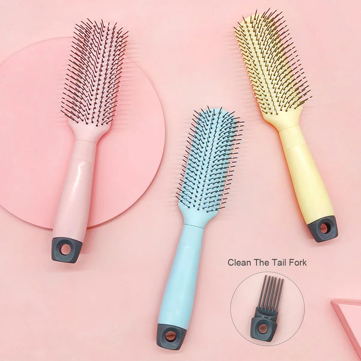 Anti-Static Detangling Hair Brush with Tail Fork & Scalp Massager