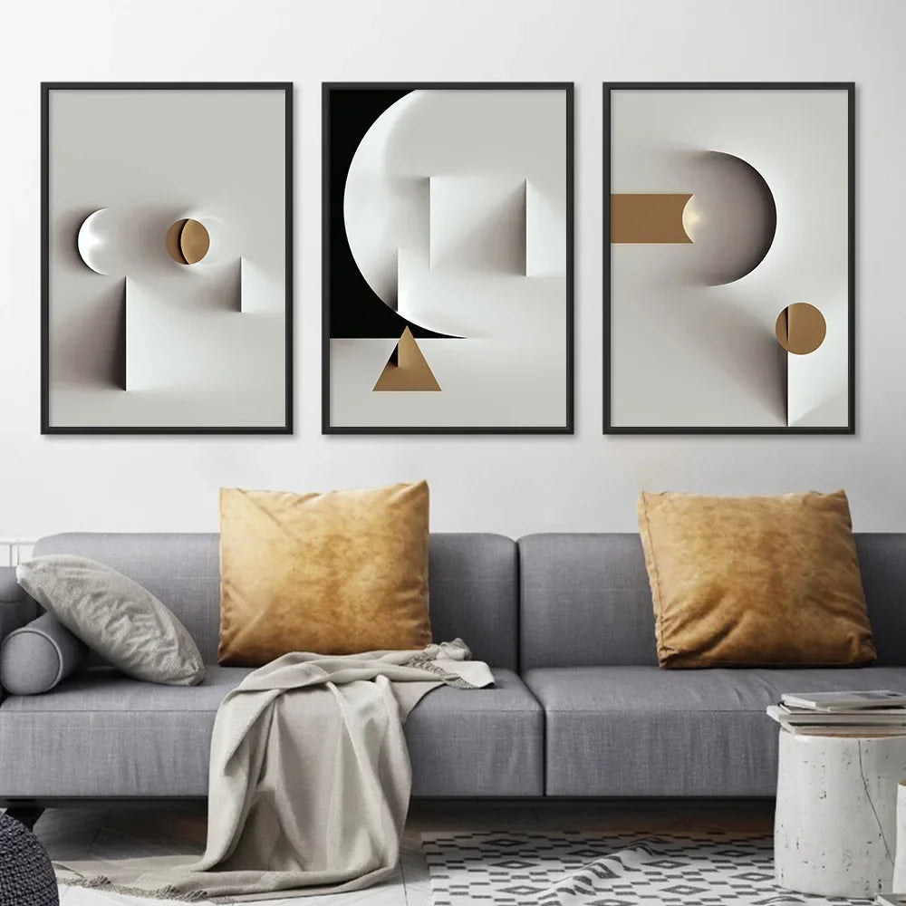 Modern Minimalist Wall Art Geometric Black White Lines Gold High Definition Painting Poster Print Home Bedroom Living Room Decor Peaceful Pleasures Health and Wellness
