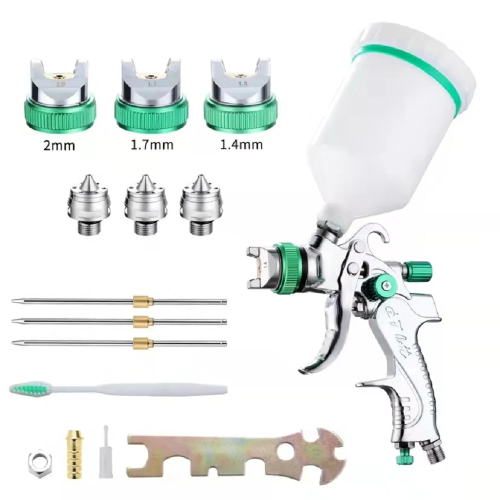 HVLP Spray Gun Adjustable Metal Atomizing Spray Gun for Painting Aerograph Cars Tool Flow Control Sprayer Paint Airbrush Set Peaceful Pleasures Health and Wellness green
