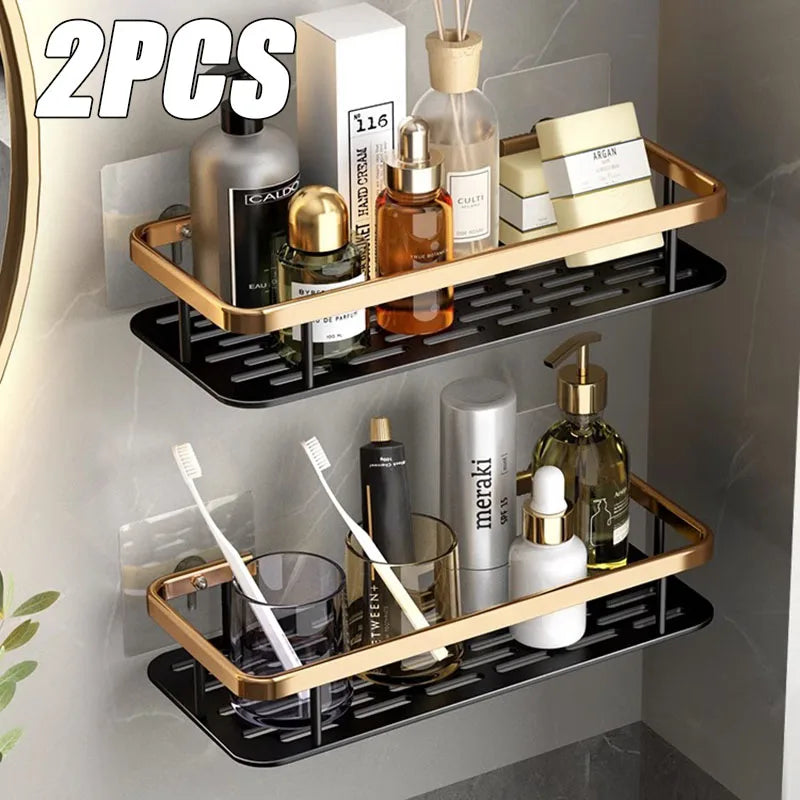 Drill-Free Aluminum Corner Shower Shelf | 1–3 Piece Set