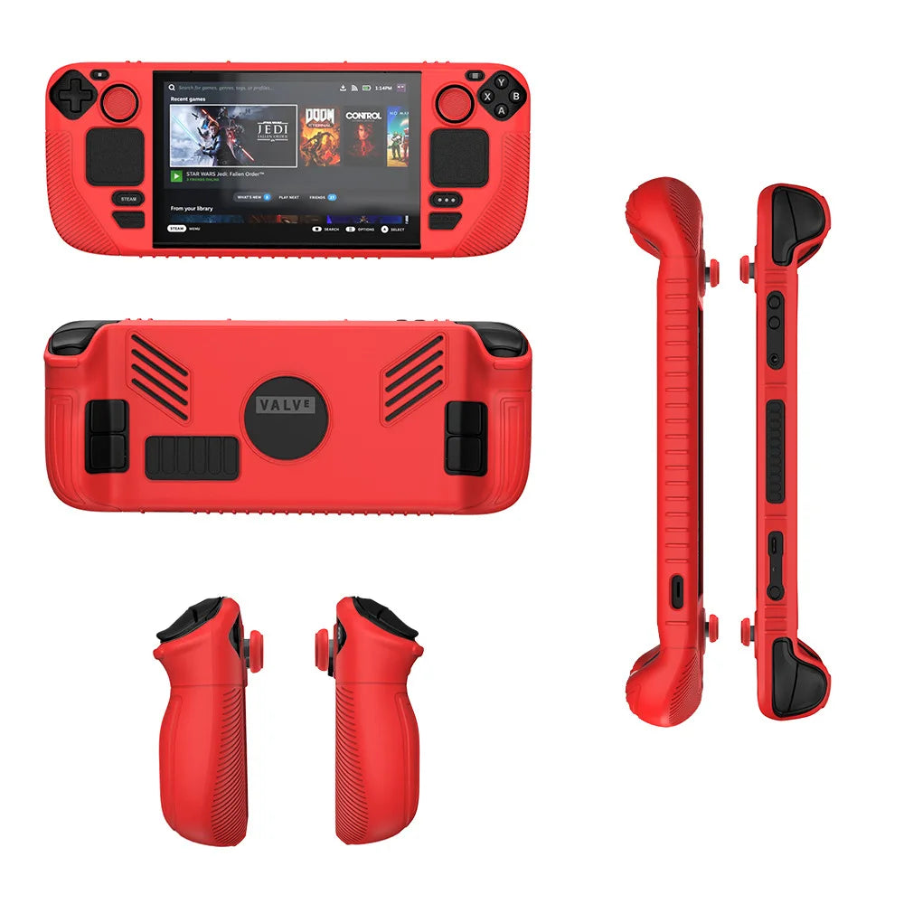 Suitable for Steam Deck Handheld Game Console Silicone Protective Case and 4PCS Button Dust Covers Non-slip Dust-proof Anti-fall Peaceful Pleasures Health and Wellness Red