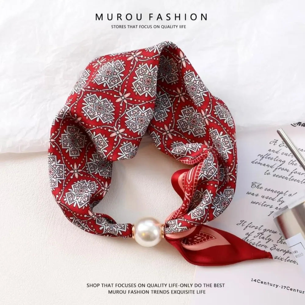 Women's Floral Faux Pearl Magnetic Snap Scarf – Lightweight Wrap