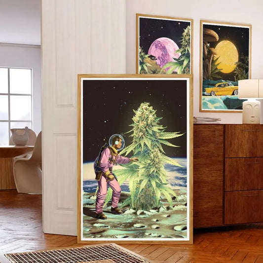 Weed Art Poster Sticky Wall Art Printing, Aesthetic Decor for Home Living Room Bedroom Bar Peaceful Pleasures Health and Wellness