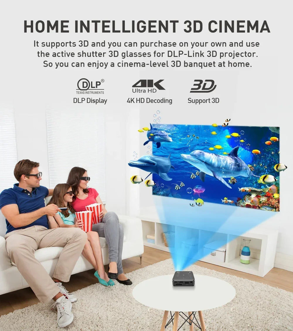 Mini 3D Portable Projector 4K DLP Android Smart Ceiling Car Outdoor Rechargeable Wifi Bluetooth Mobile With Battery Peaceful Pleasures Health and Wellness
